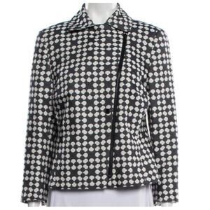 Akris Punto Jacket Sz 12 Black White Biker Asymmetrical Zip Polka Dot Blazer